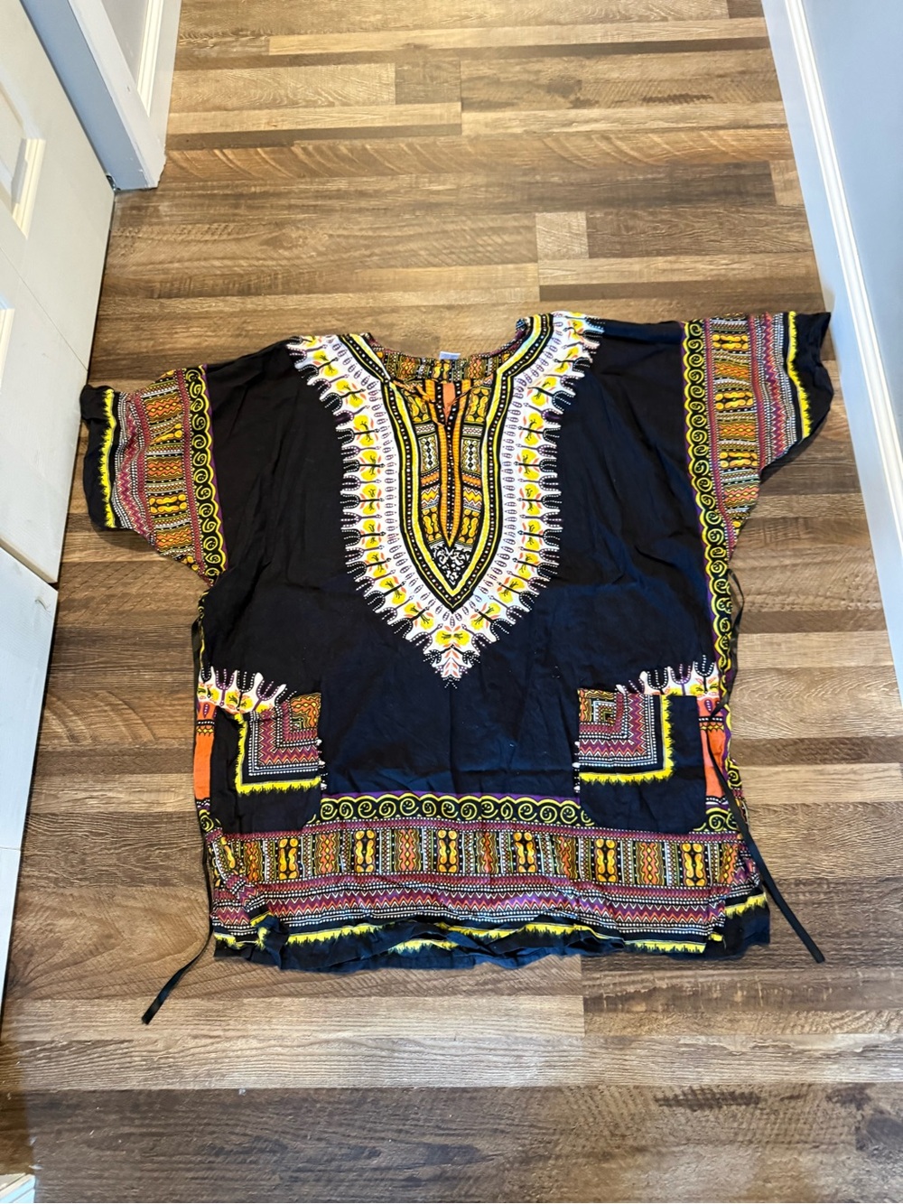 Black pattern Tunic with Yellow & Orange Tribal Print